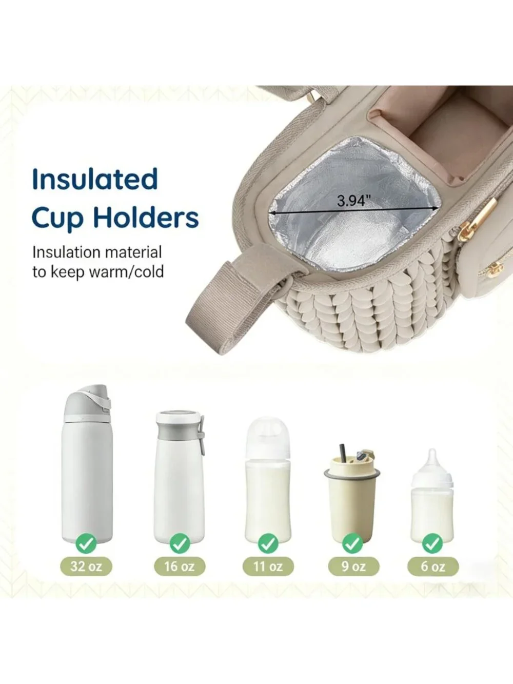 Universal Stroller Organizer with Insulated Cup Holders & Detachable Phone Bag
